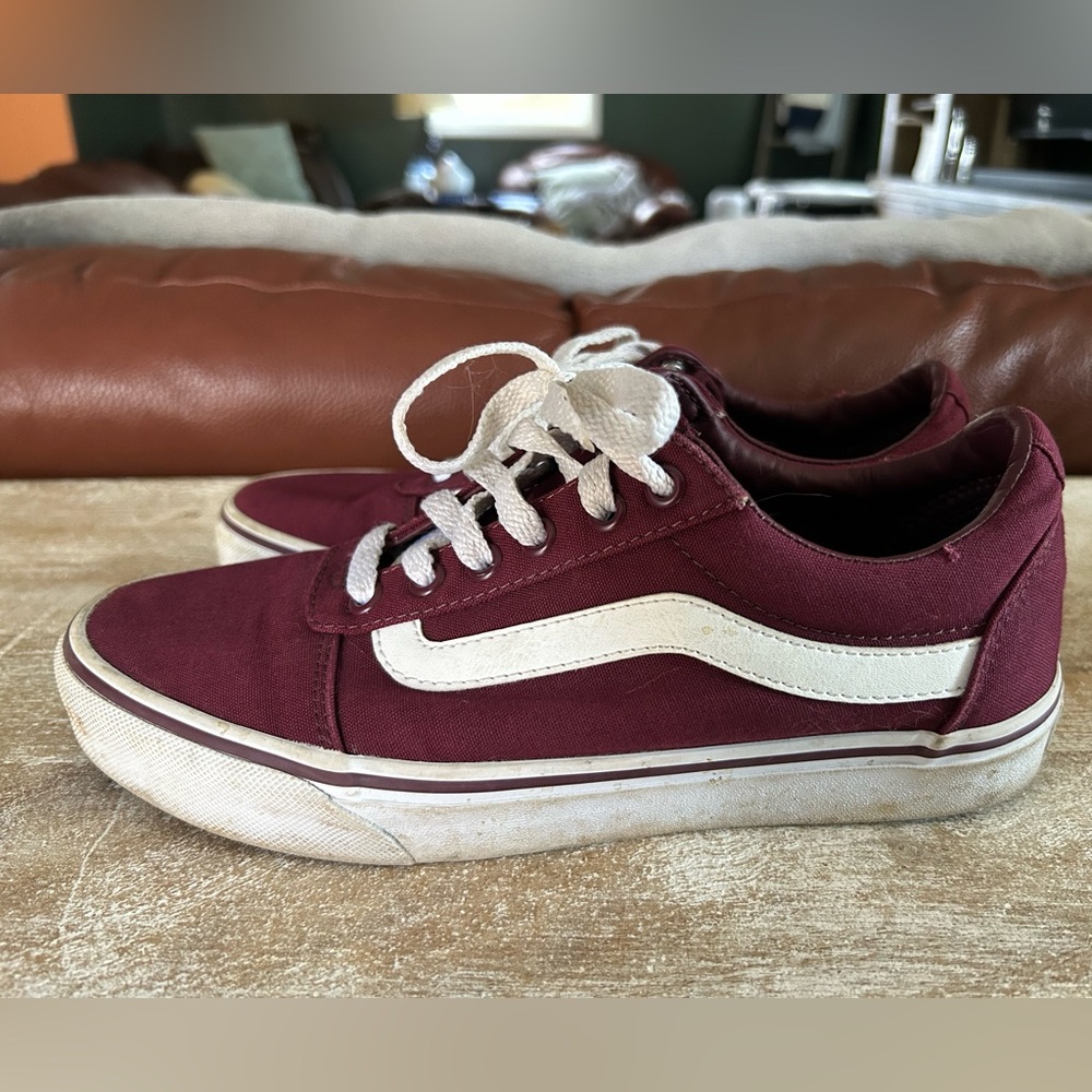 Vans Maroon and White Sneakers